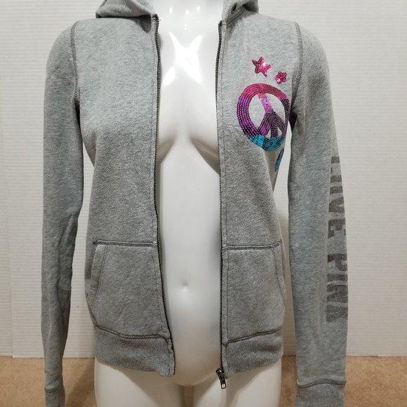Victoria's Secret PINK hoodie XS peace star heart bling sequin graphic zip up - Picture 13 of 16